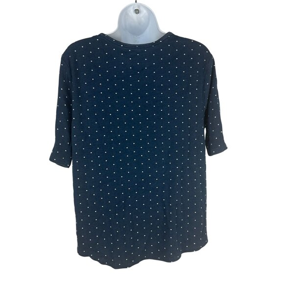 Time And Tru Womens XL Blue White Polka Dot Short Sleeve Relaxed Fit Top Shirt - Picture 2 of 3